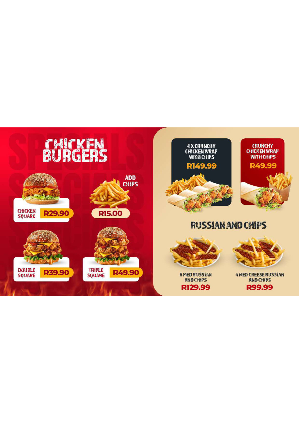 Chicken Burgers & More menu artwork