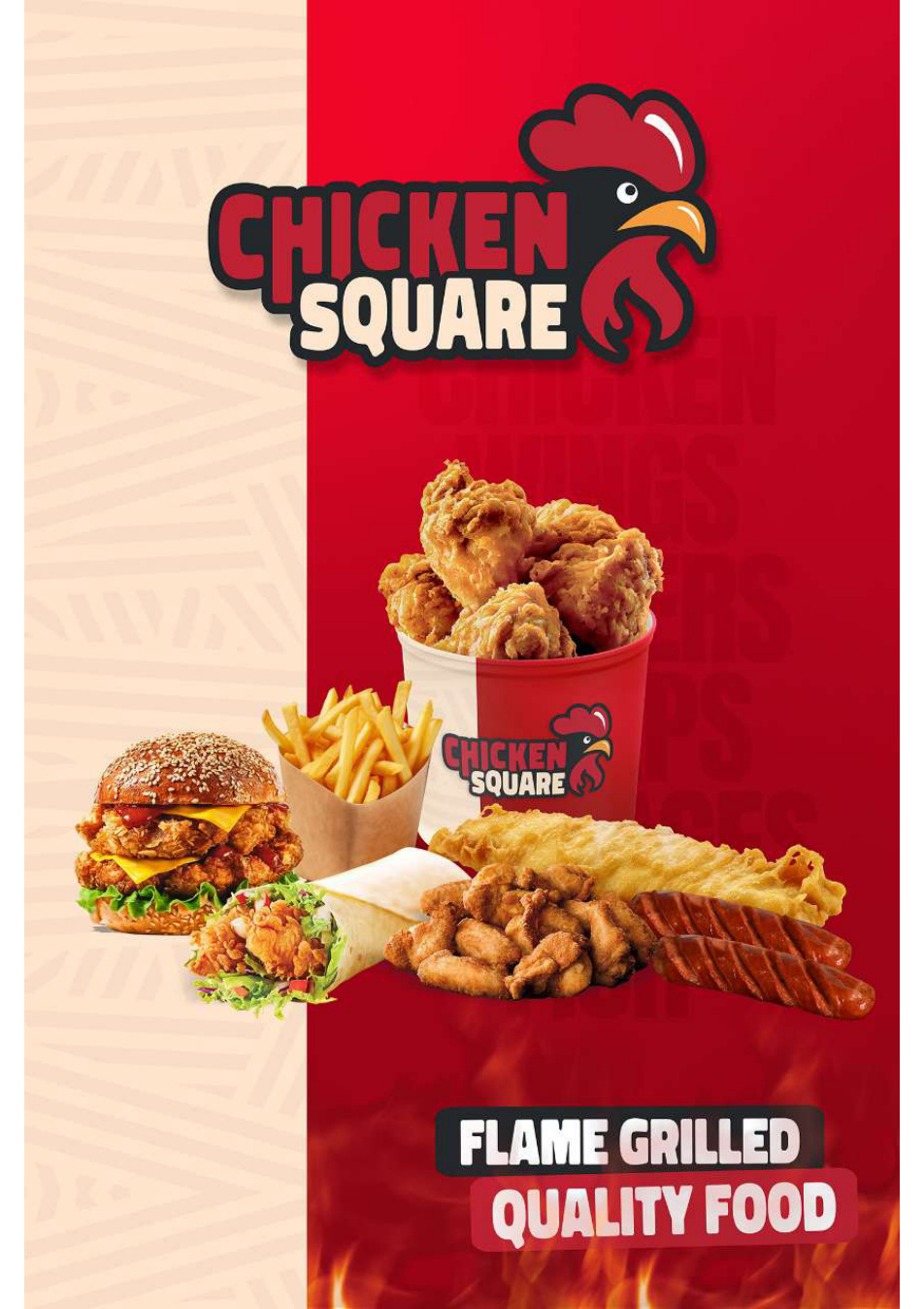 Chicken Square food and brand artwork